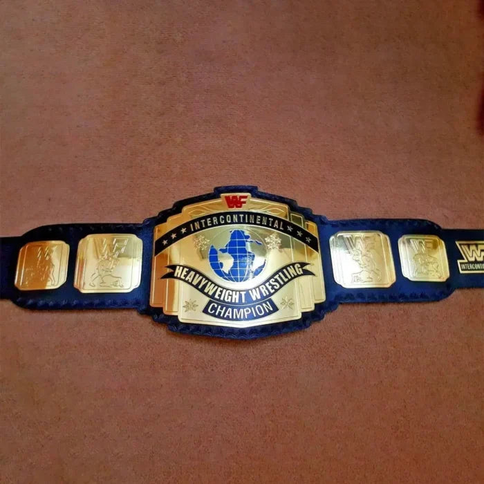 WWF INTERCONTINENTAL RED LOGO Brass Blue Strap Championship Title Belt