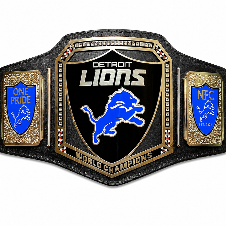 Custom Detroit Lions team World Championship Belt Adult Size 2MM Brass