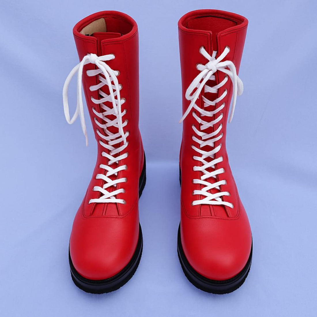 Handmade Leather Wrestling Boots Red Laced up Long Shoes Customizable Unisex Footwear