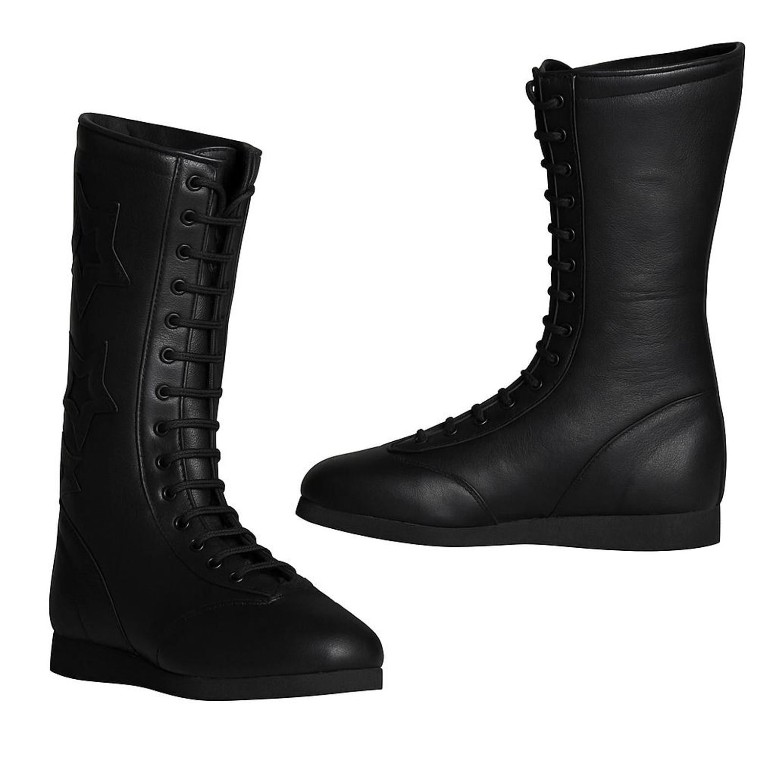 Handmade Leather Wrestling Boots Black Star Patch Customizable Unisex Footwear