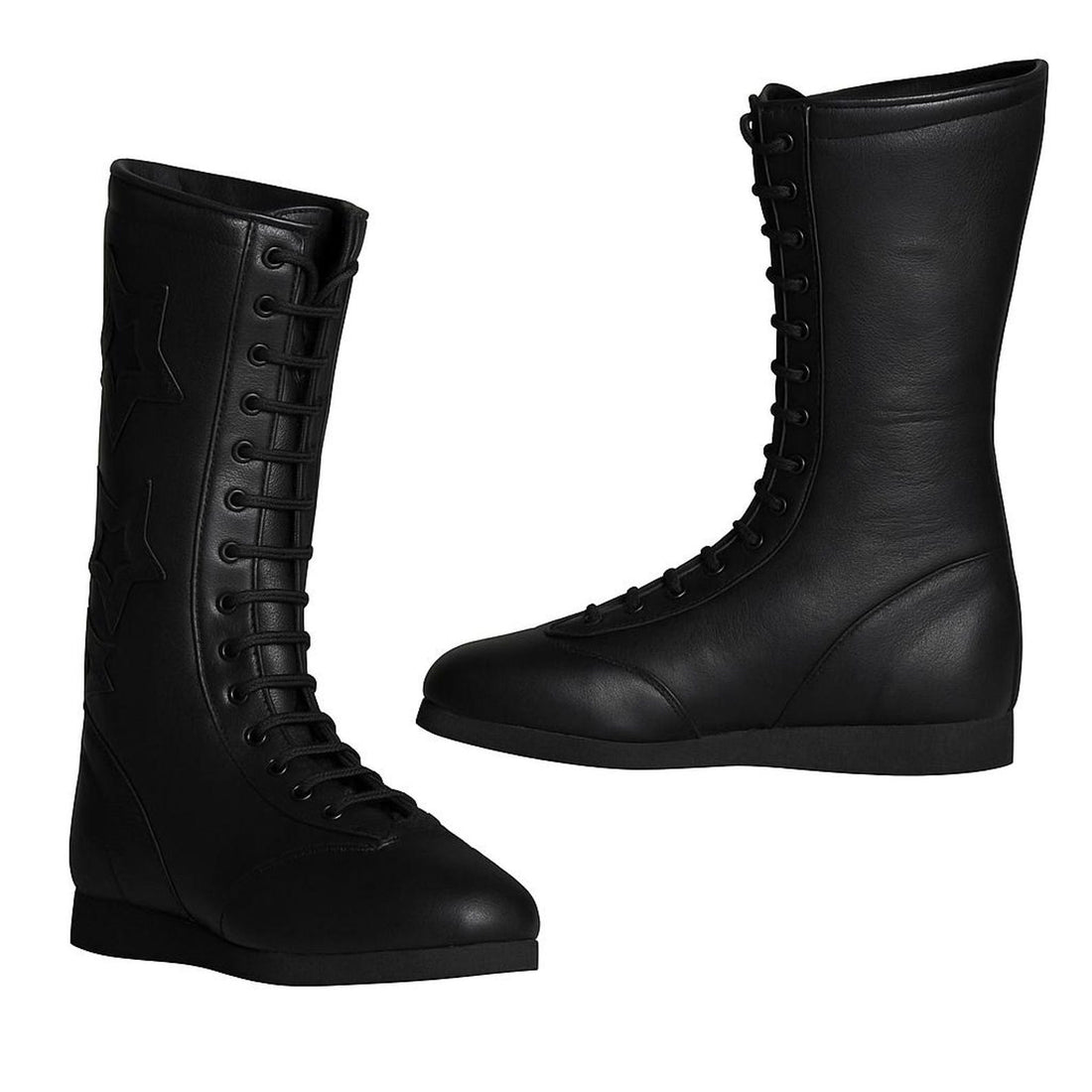Handmade Leather Wrestling Boots Black Star Patch Customizable Unisex Footwear