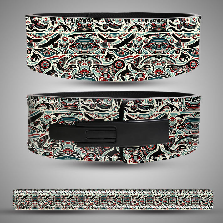 Tribal Pattern Leather Weightlifting Belt