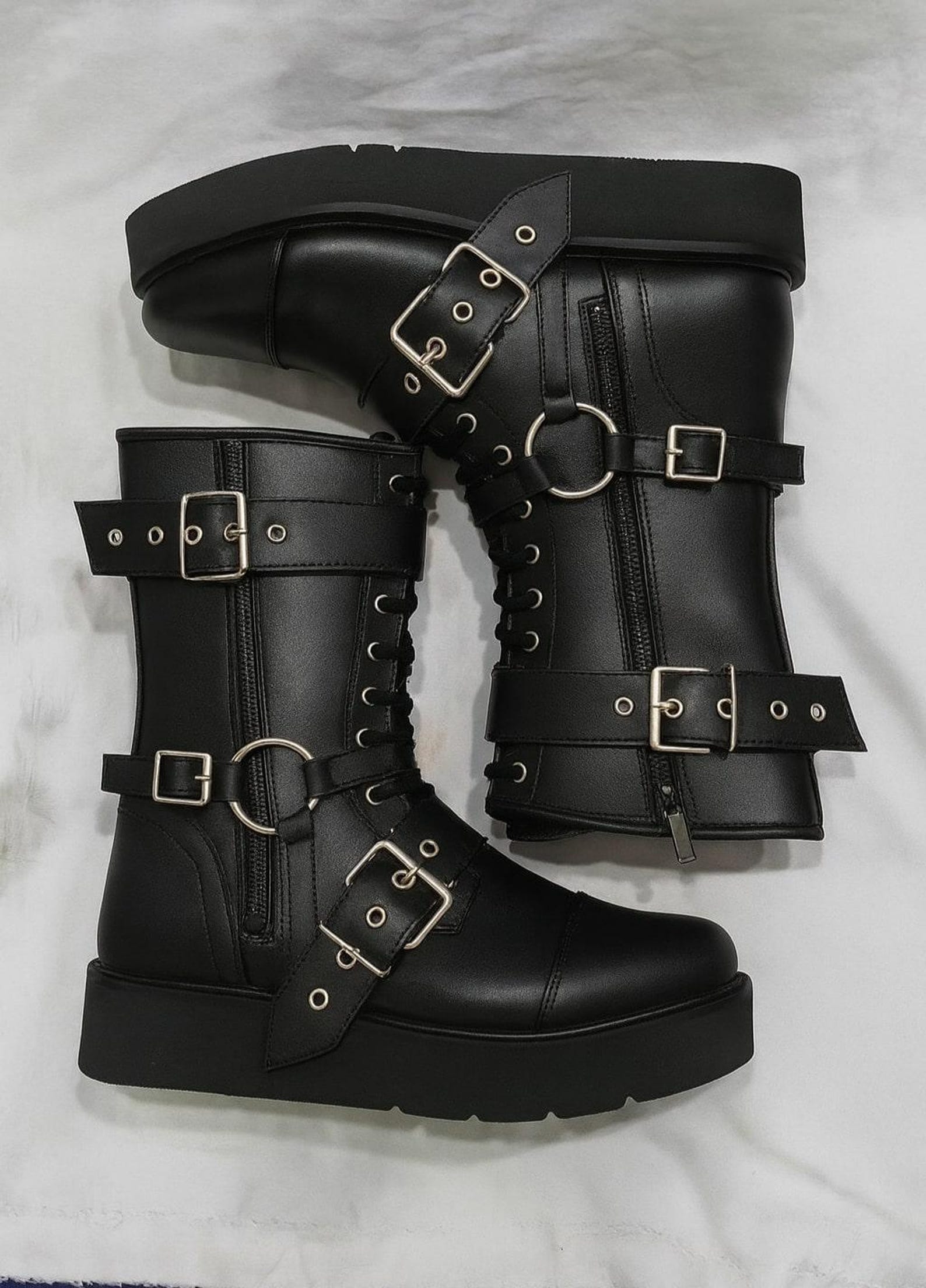 Leather Wrestling Boots Black  Pro Wrestling Shoes with Buckles  Straps