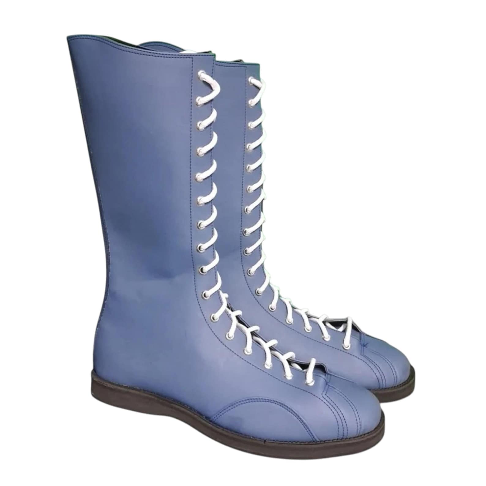 Blue Leather LaceUp Wrestling Boots Handmade Retro High top Costume Footwear
