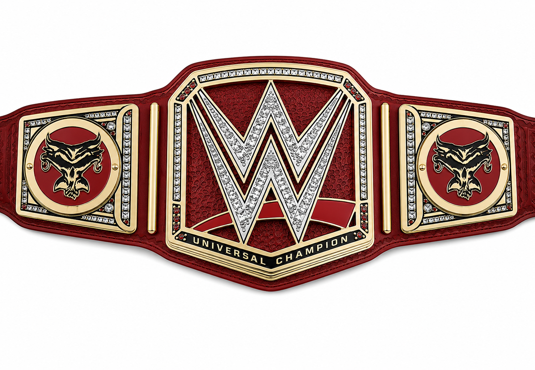 Custom Red Universal Championship Belt  Premium Gold Plated Wrestling Title Replica with Jewel-Stone Plates
