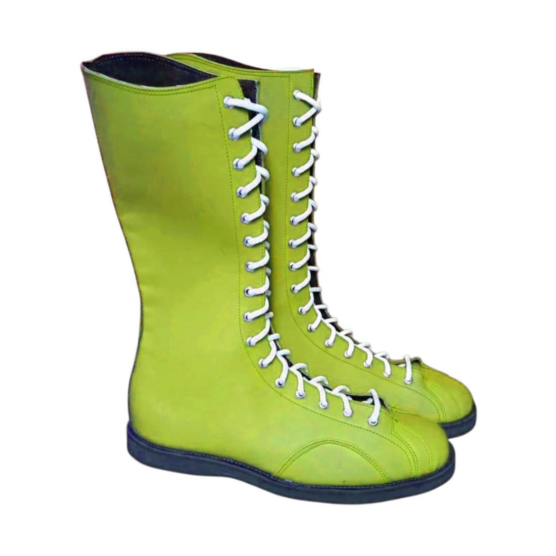 Neon Green Leather Wrestling Boots Handmade Lace Up Combat Shoes