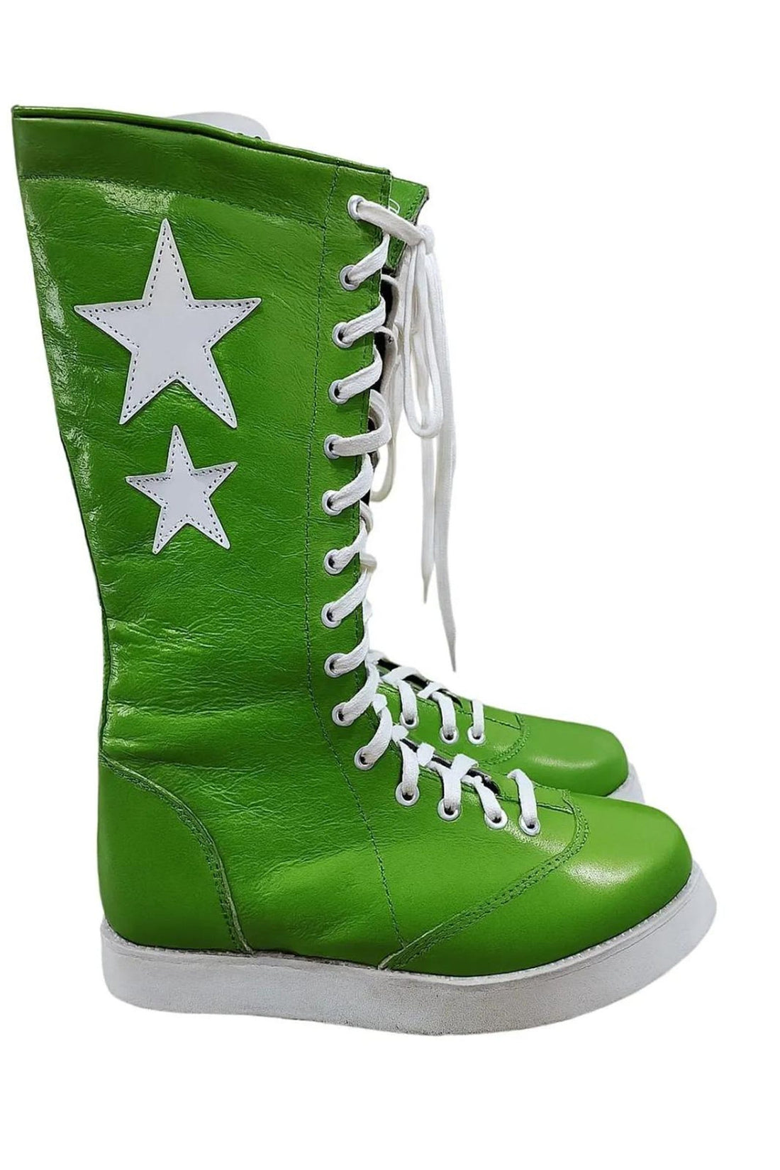 Handmade Green Leather Wrestling Boots White Star High Tops