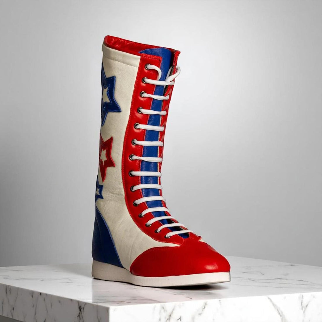 Retro 70s Red White Blue Wrestling Boots Patriotic Star Knee High Ring Gear