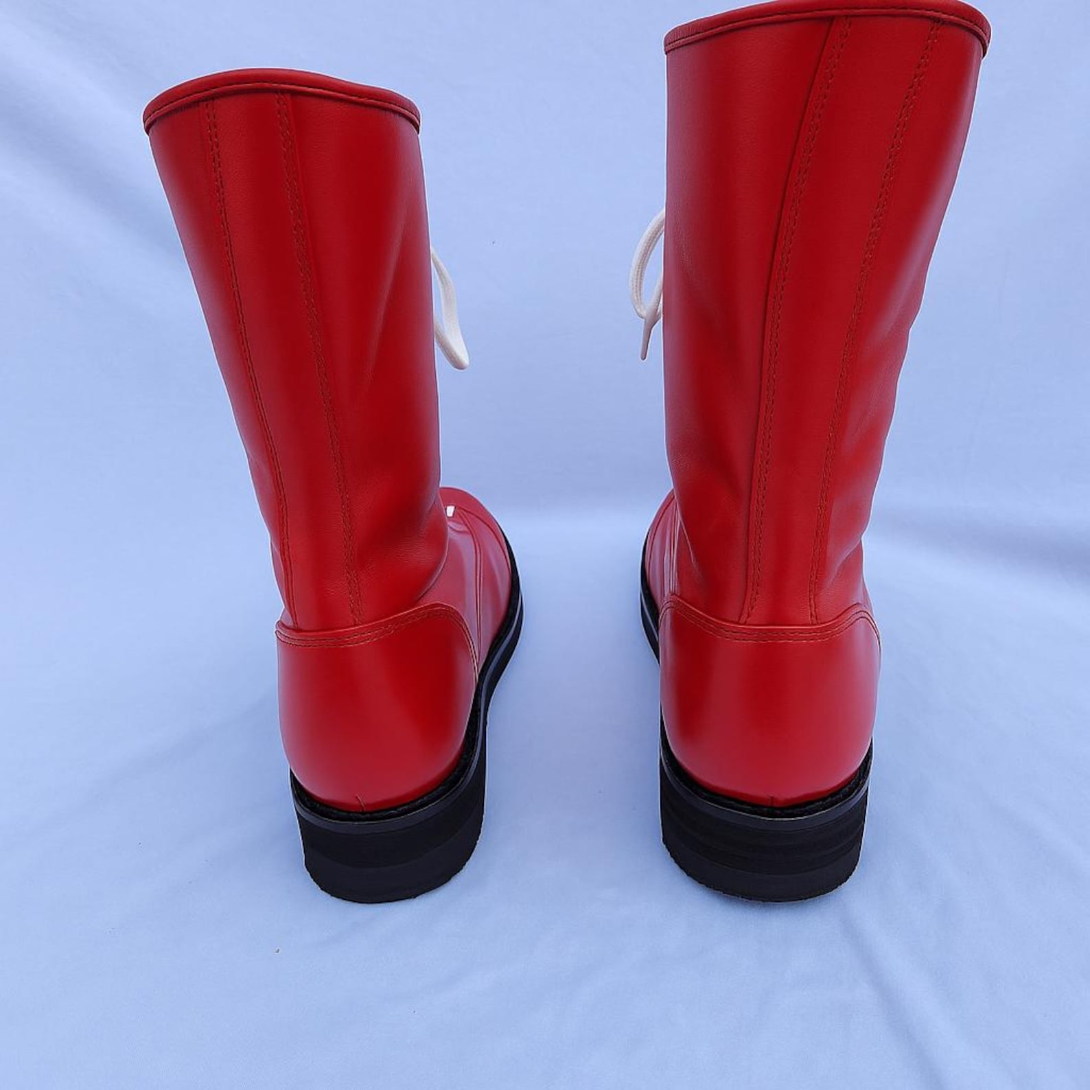 Handmade Leather Wrestling Boots Red Laced up Long Shoes Customizable Unisex Footwear