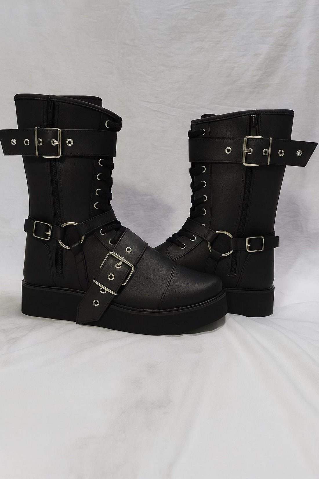 Leather Wrestling Boots Black  Pro Wrestling Shoes with Buckles  Straps