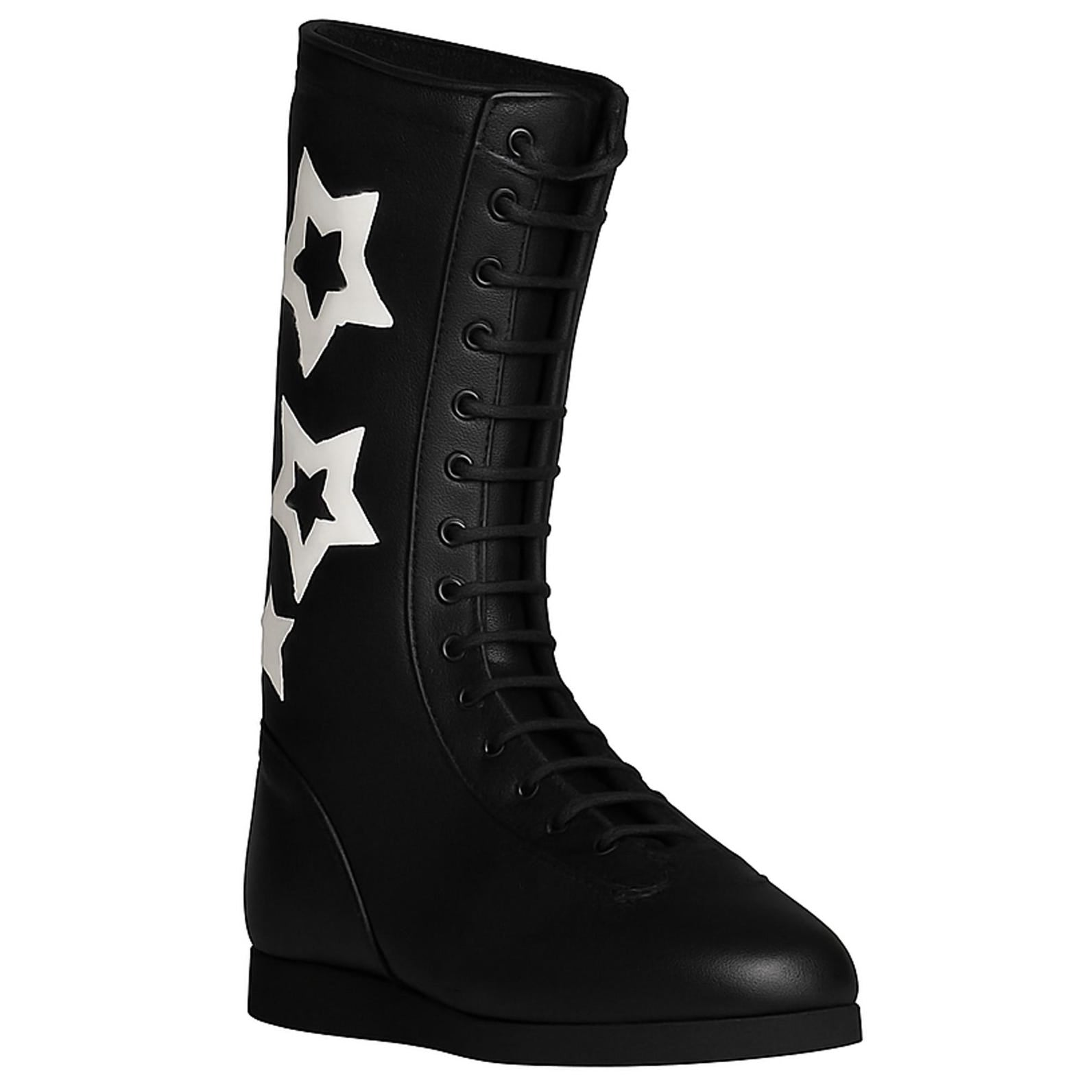 Handmade Leather Wrestling Boots Black with White Stars Unisex Cosplay Shoe