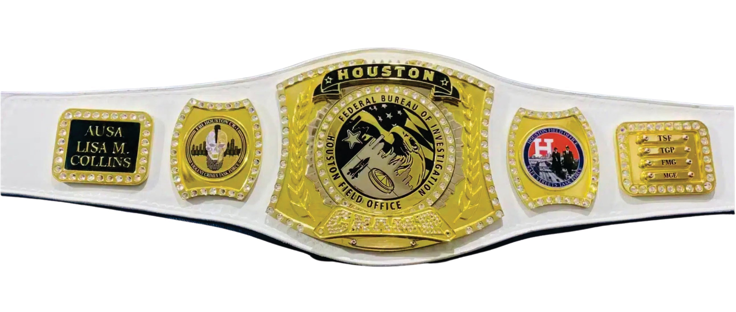 Houston Spinner White Federal Bureau of Investigation Champion Championship Belt Title Belts Nation