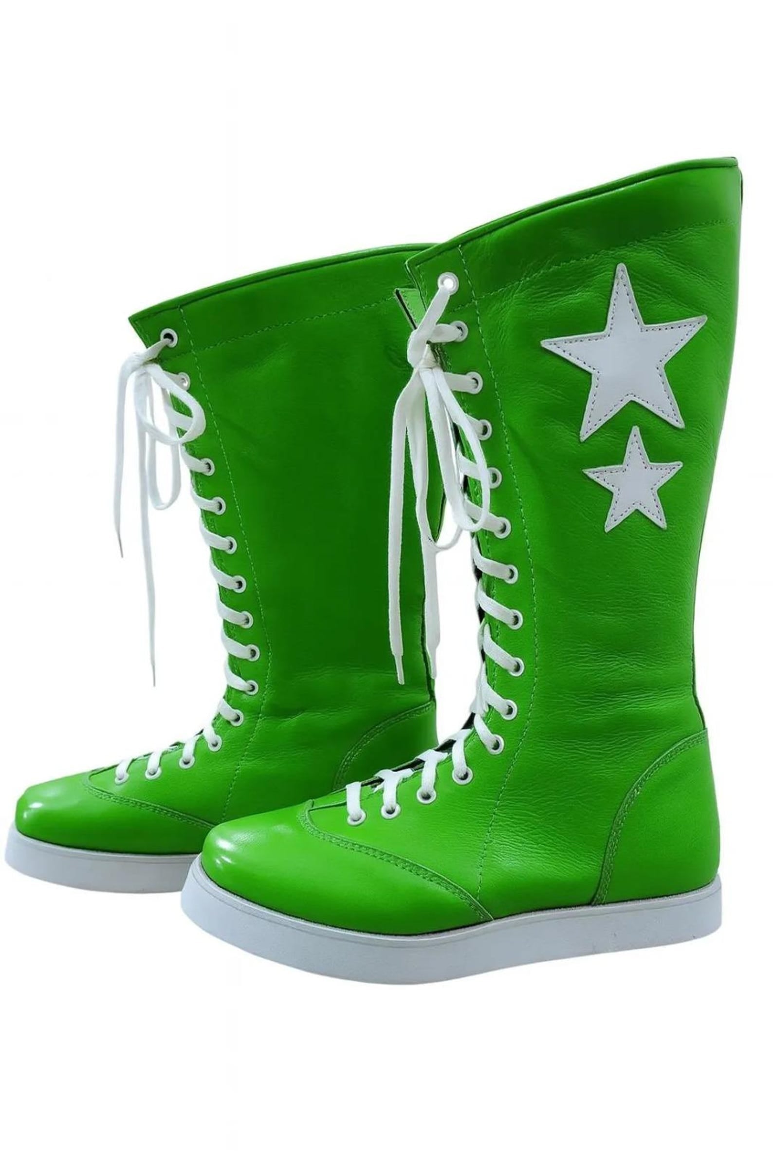 Handmade Green Leather Wrestling Boots White Star High Tops