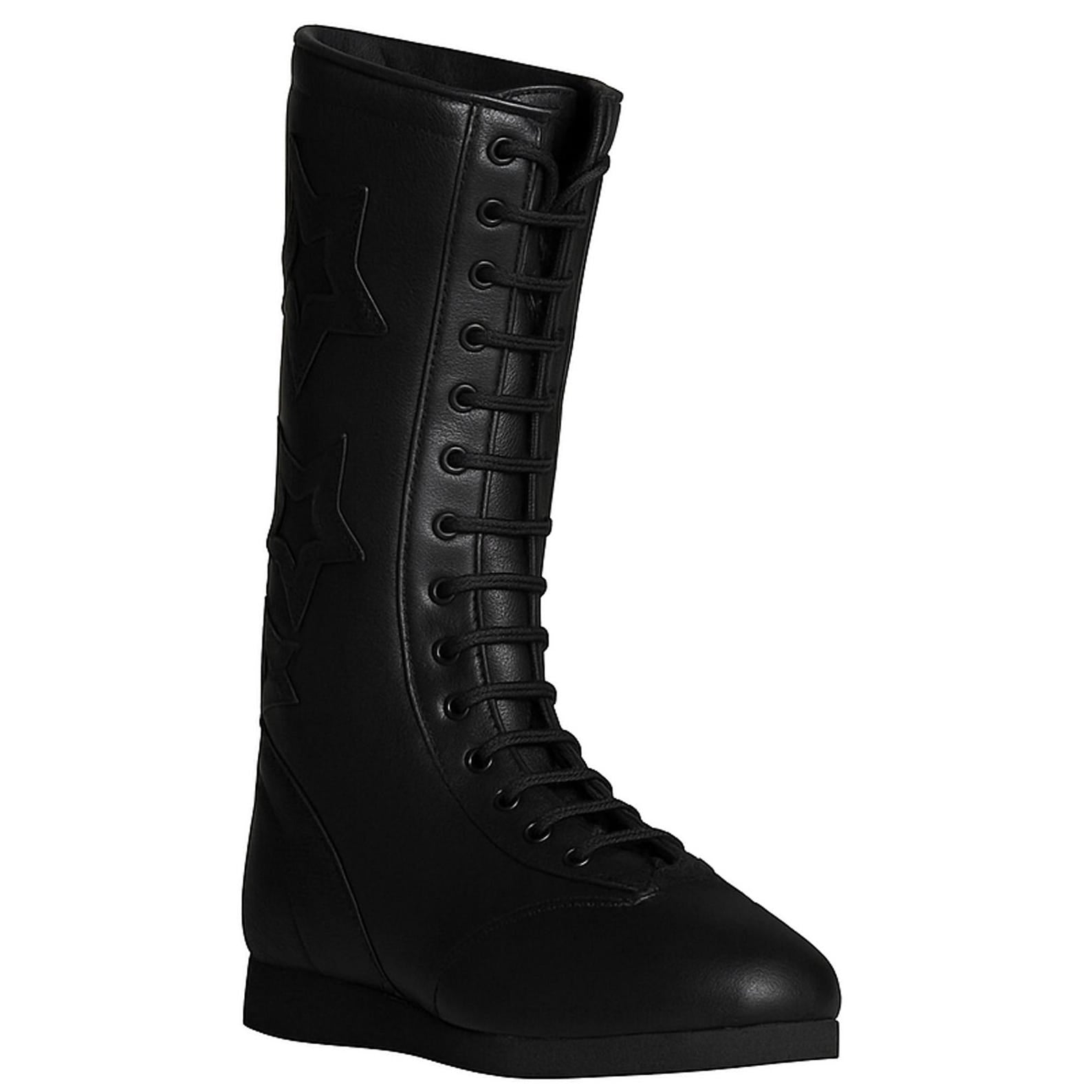 Handmade Leather Wrestling Boots Black Star Patch Customizable Unisex Footwear