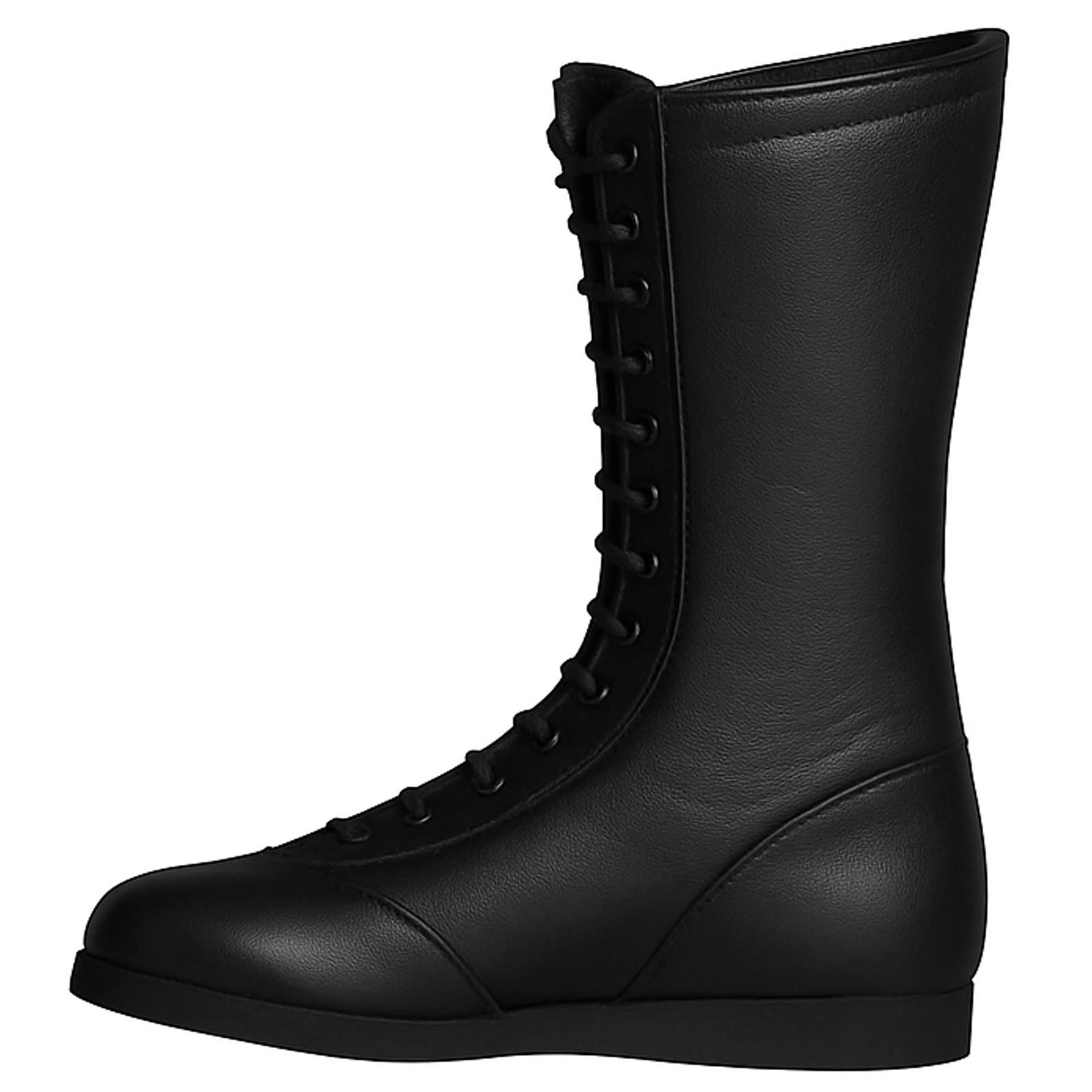 Handmade Leather Wrestling Boots Black with White Stars Unisex Cosplay Shoe