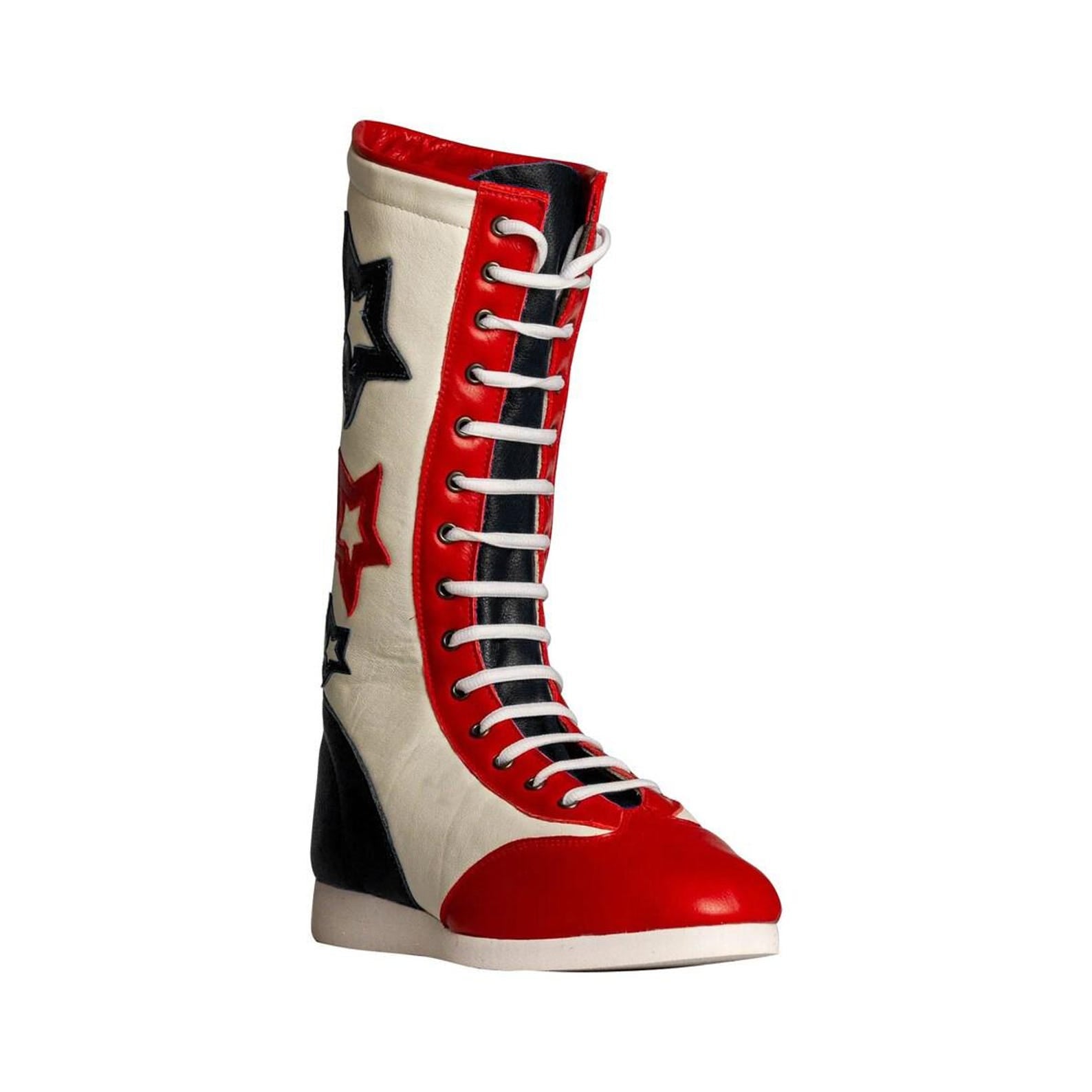 Retro Star Wrestling Boots Red White Blue Leather Cosplay Costume