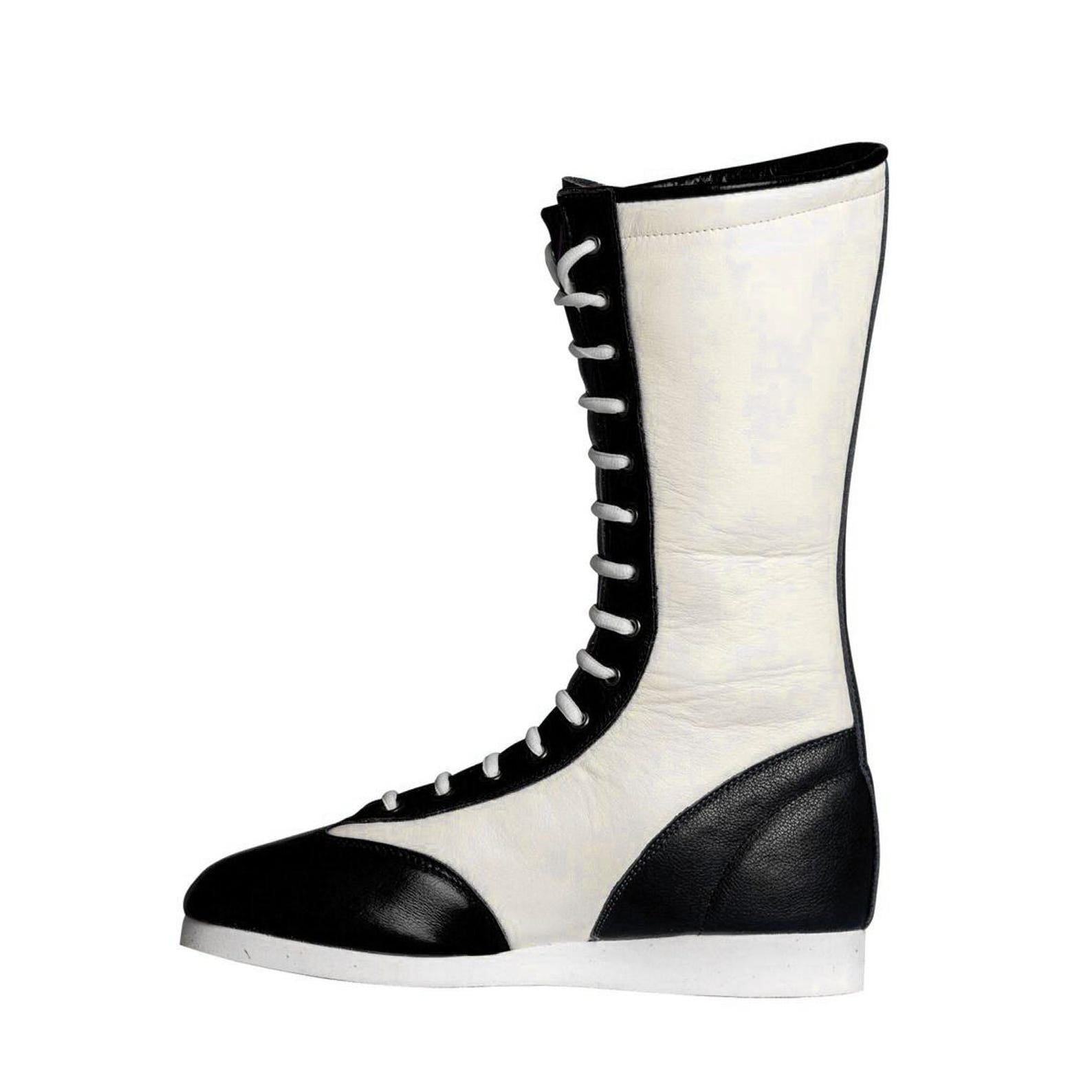 Retro Star Wrestling Boots Black  White High Top Leather Unisex