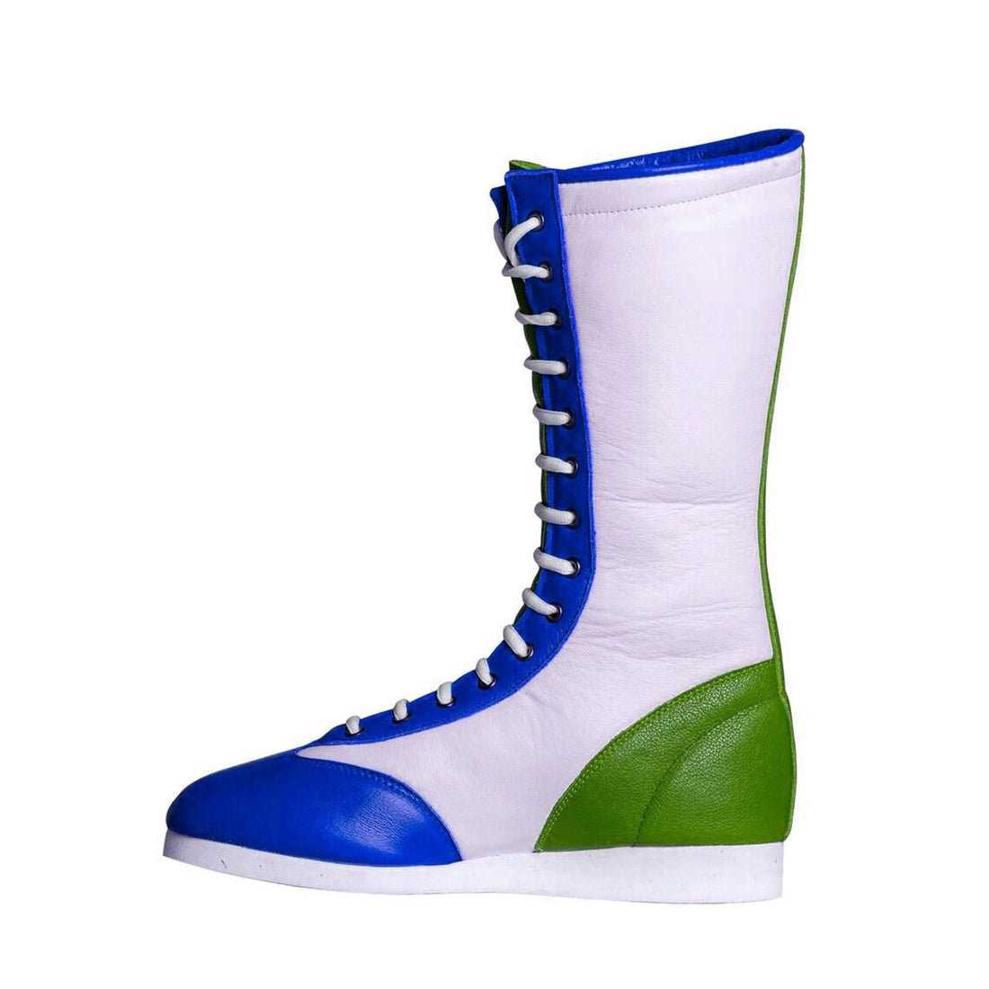 Handmade Star Pattern Wrestling Boots Blue Green Leather Ring Gear