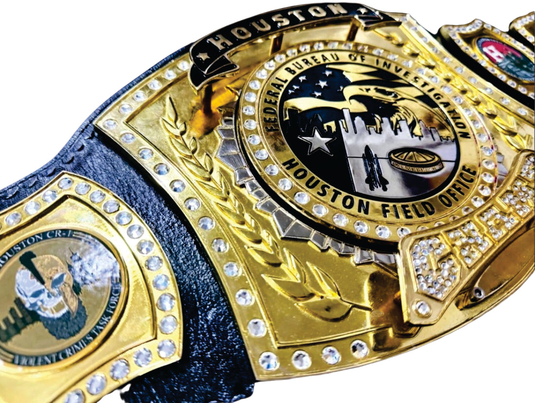 Houston Spinner Black Federal Bureau of Investigation Champion Championship Belt Title Belts Nation