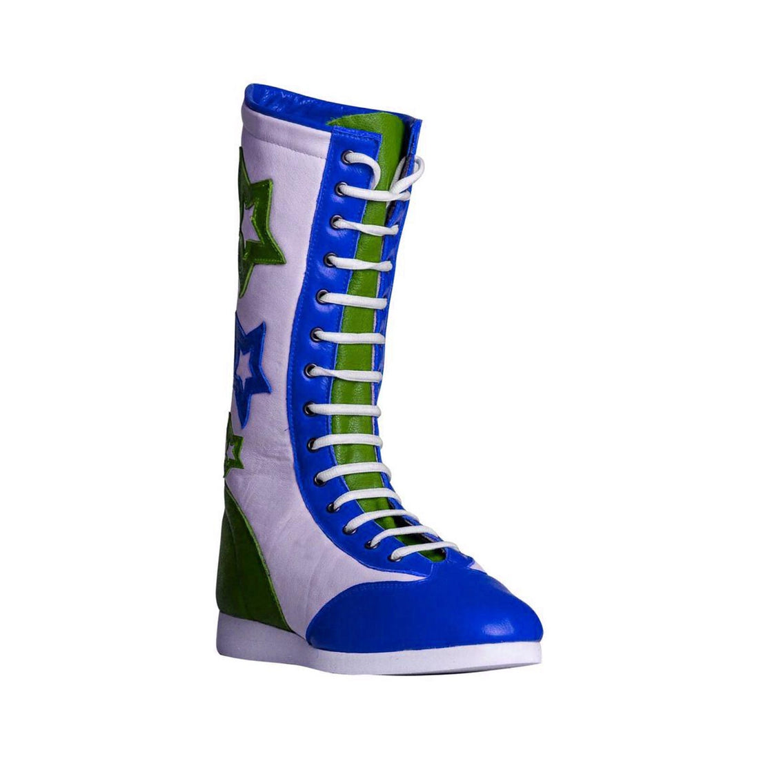 Handmade Star Pattern Wrestling Boots Blue Green Leather Ring Gear