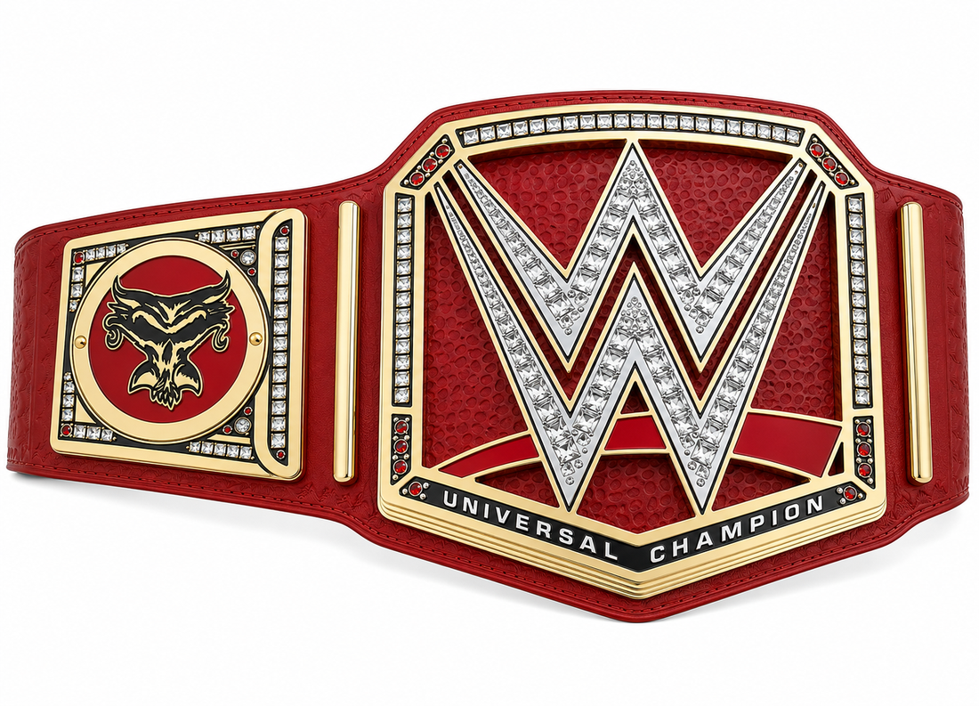 Custom Red Universal Championship Belt  Premium Gold Plated Wrestling Title Replica with Jewel-Stone Plates