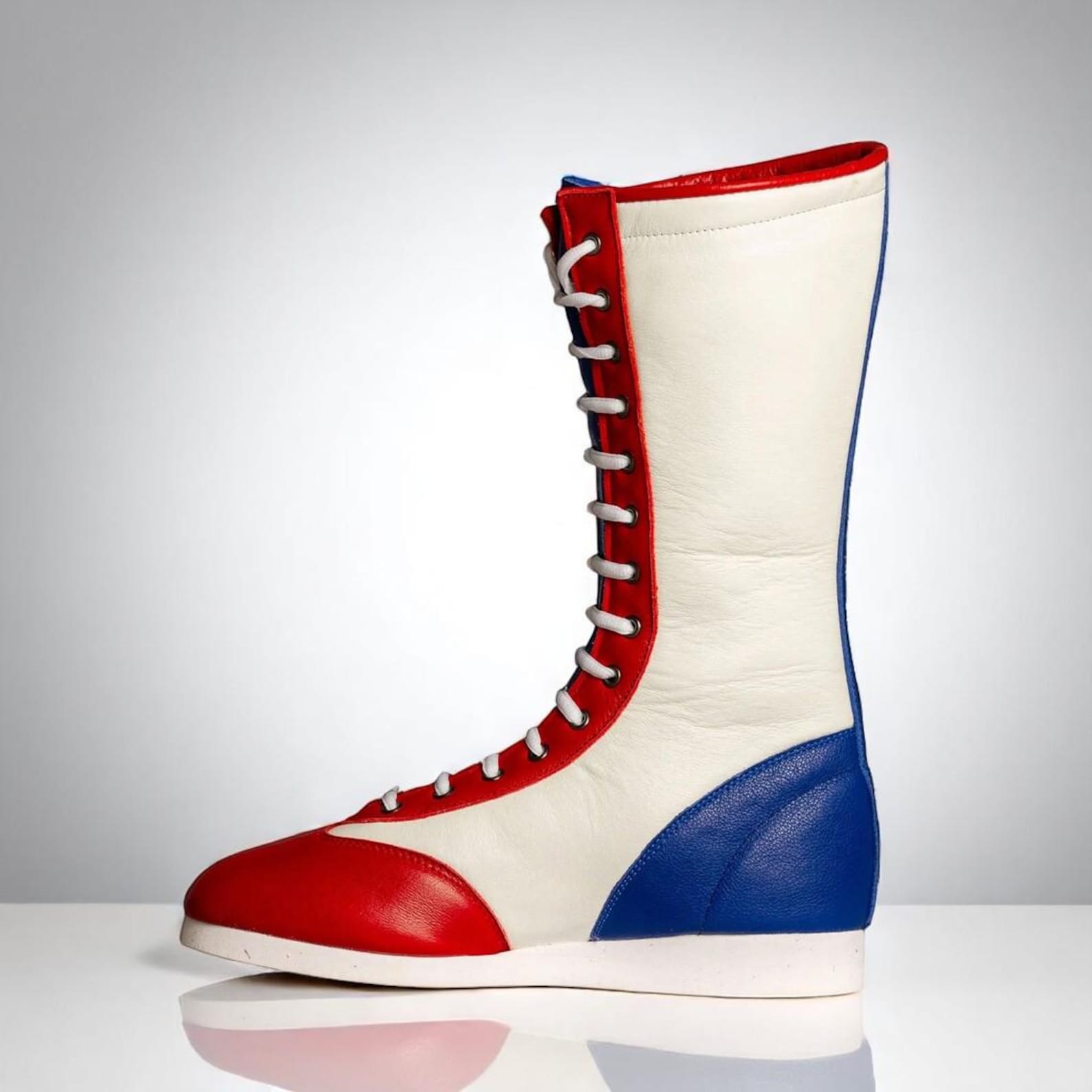 Retro 70s Red White Blue Wrestling Boots Patriotic Star Knee High Ring Gear