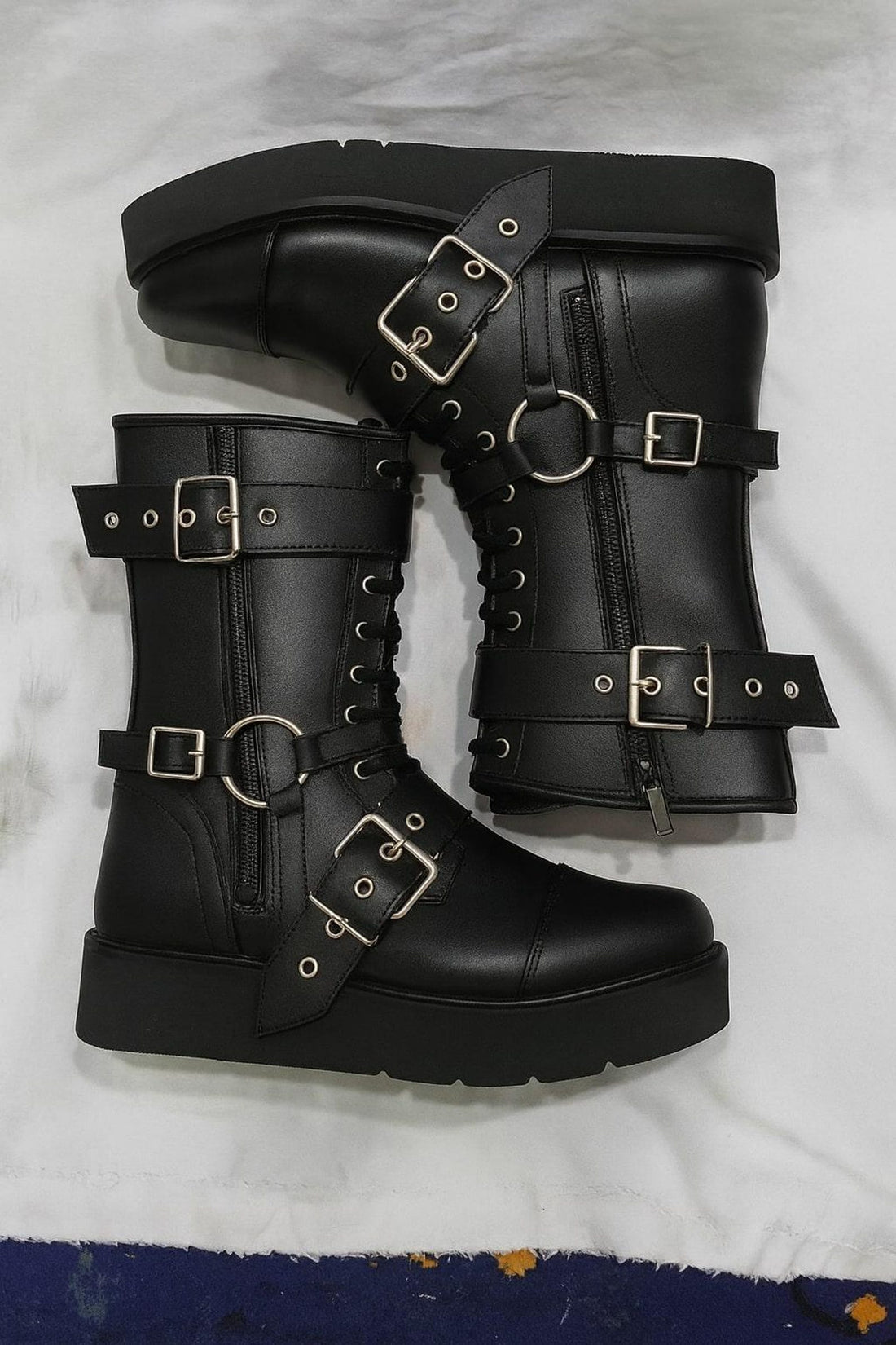 Leather Wrestling Boots Black  Pro Wrestling Shoes with Buckles  Straps