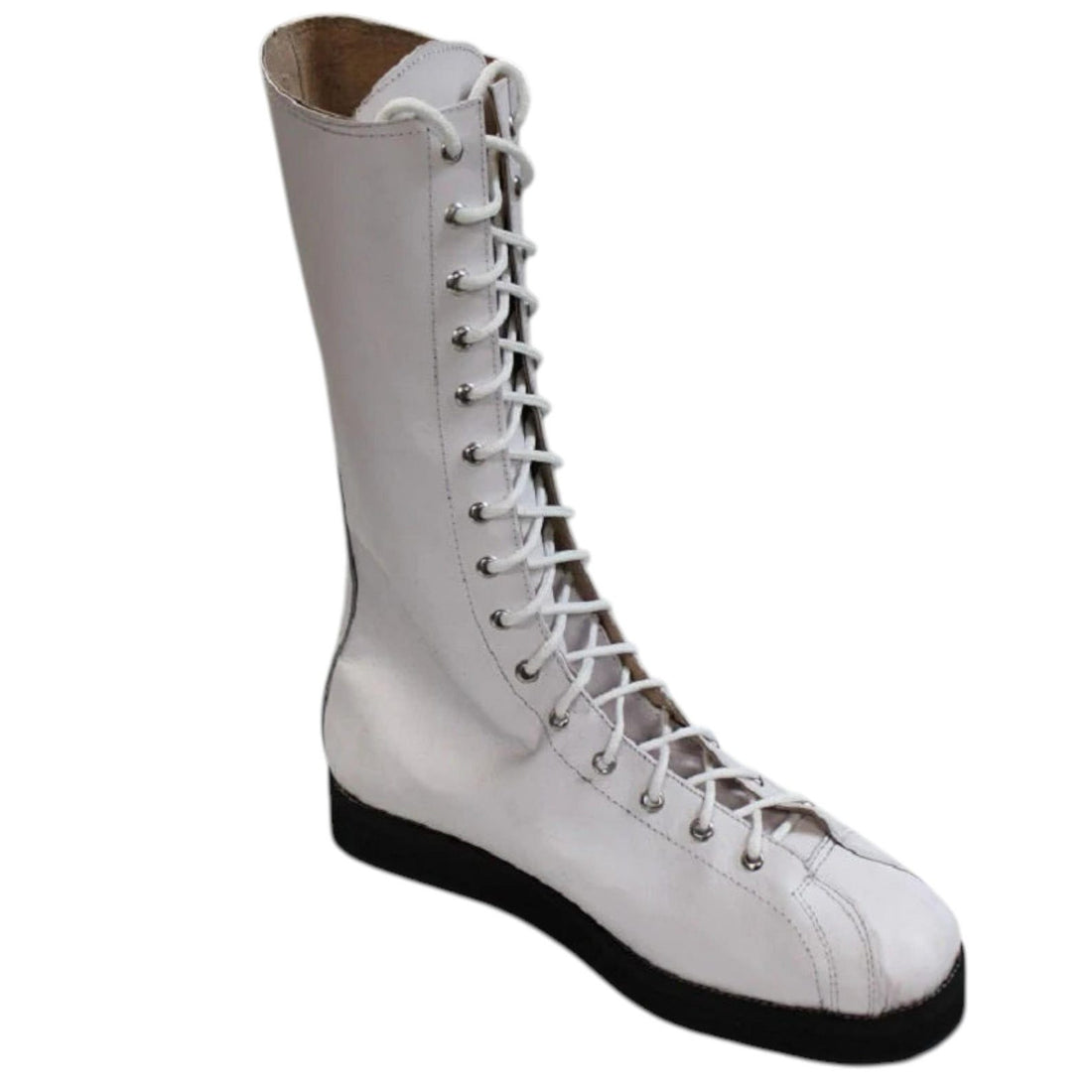 Handmade White Leather Wrestling Boots Tall Lace-Up Costume Shoes