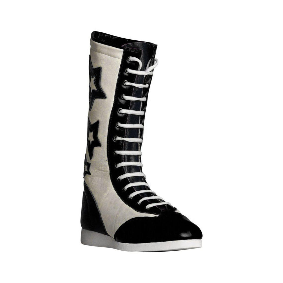 Retro Star Wrestling Boots Black  White High Top Leather Unisex