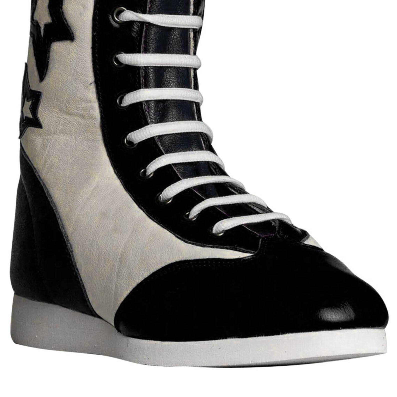 Retro Star Wrestling Boots Black  White High Top Leather Unisex