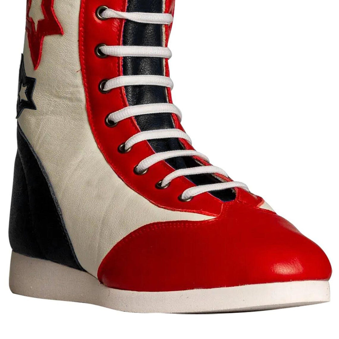 Retro Star Wrestling Boots Red White Blue Leather Cosplay Costume