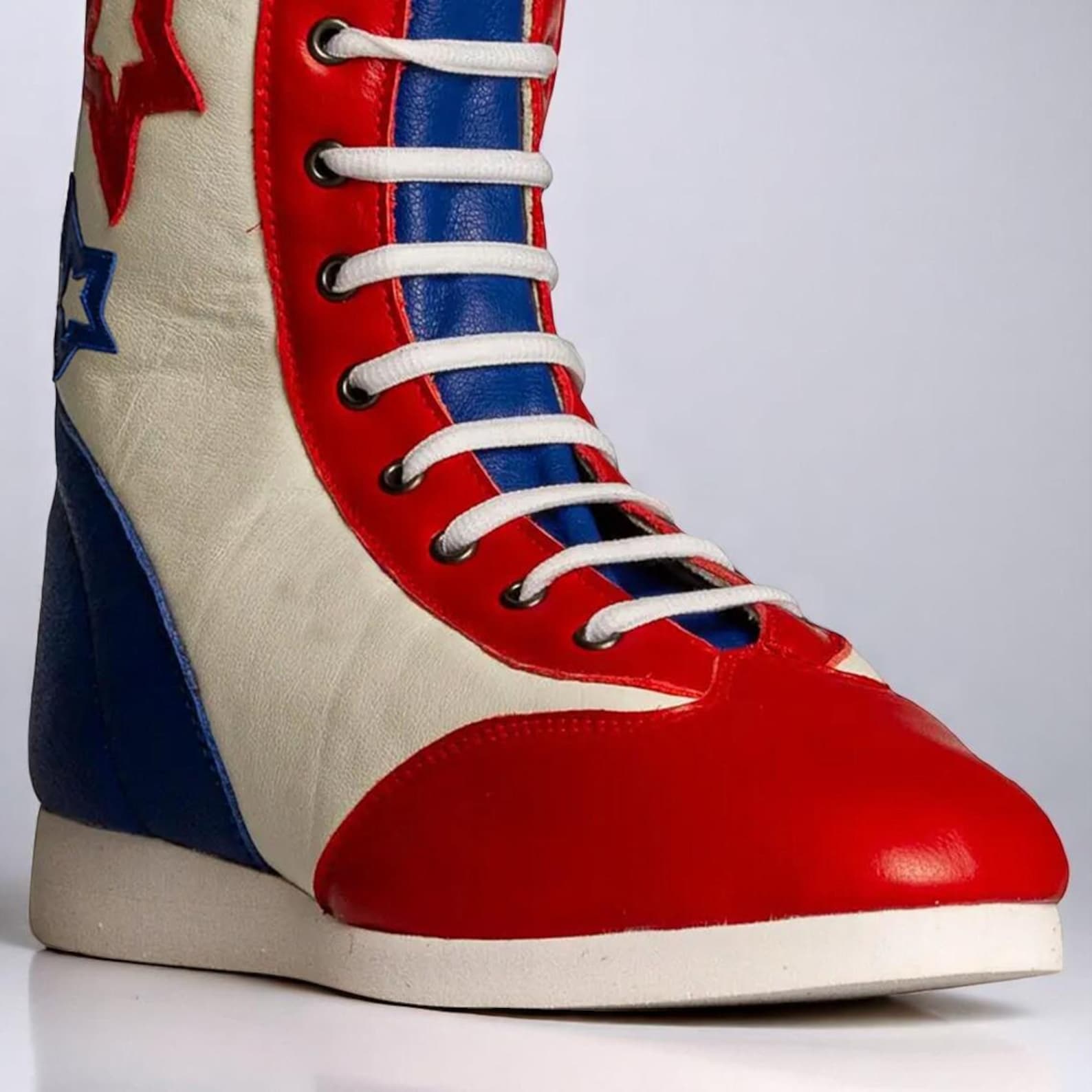 Retro 70s Red White Blue Wrestling Boots Patriotic Star Knee High Ring Gear