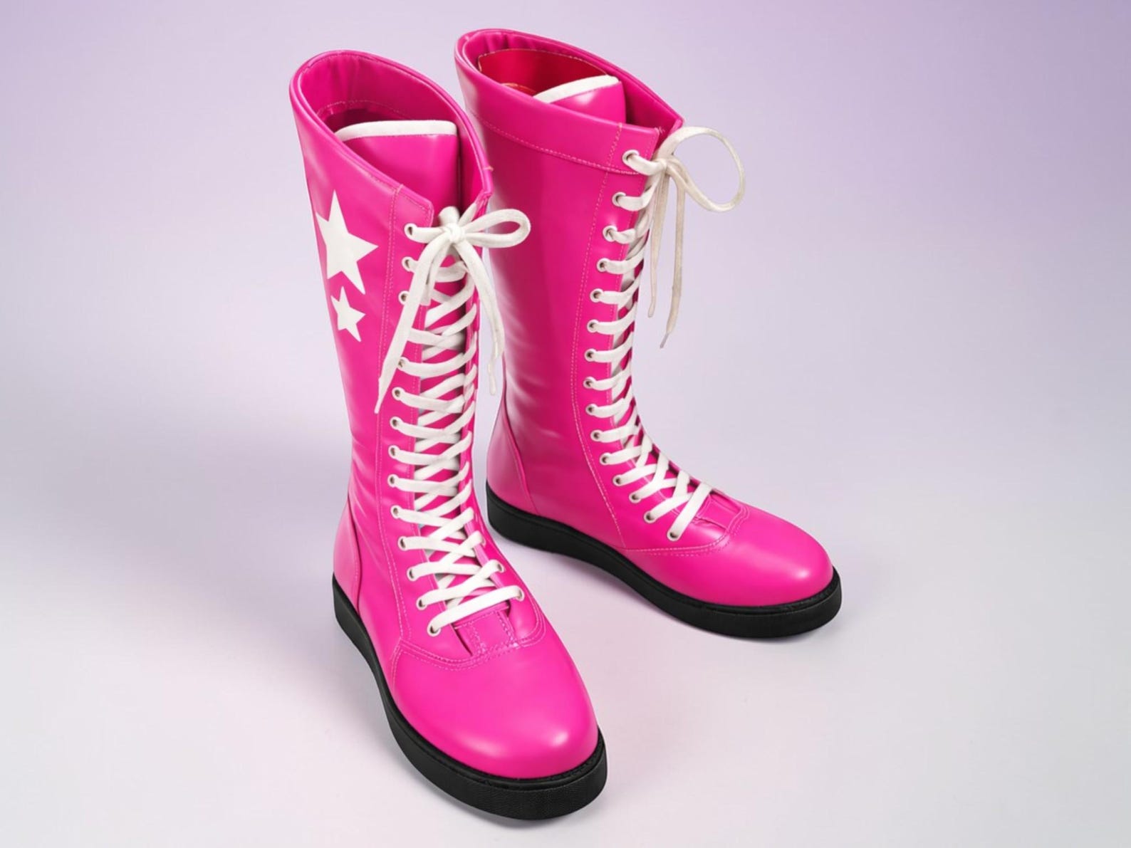 Unisex Leather Knee-High Boots – Lace-Up Star Statement Footwear