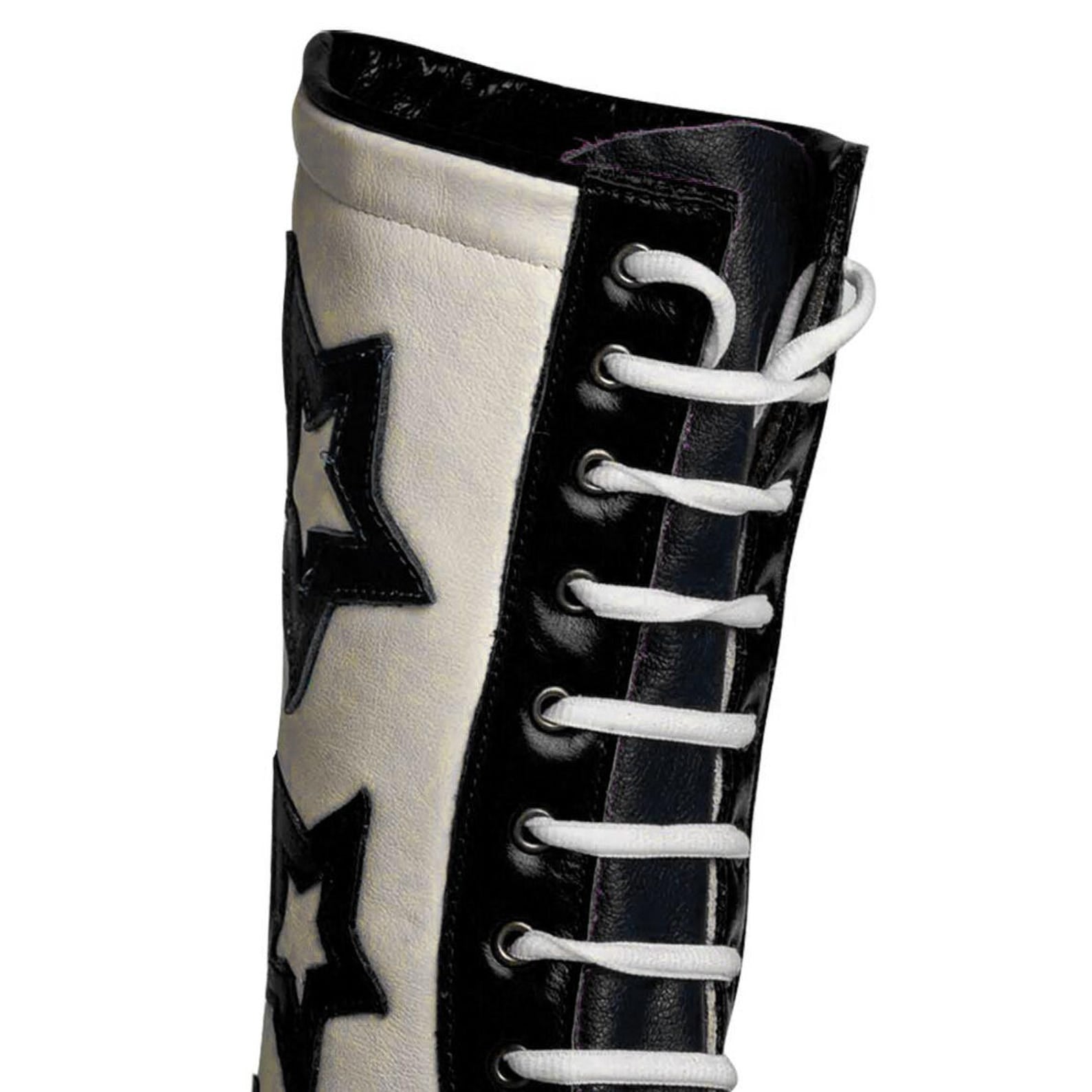 Retro Star Wrestling Boots Black  White High Top Leather Unisex