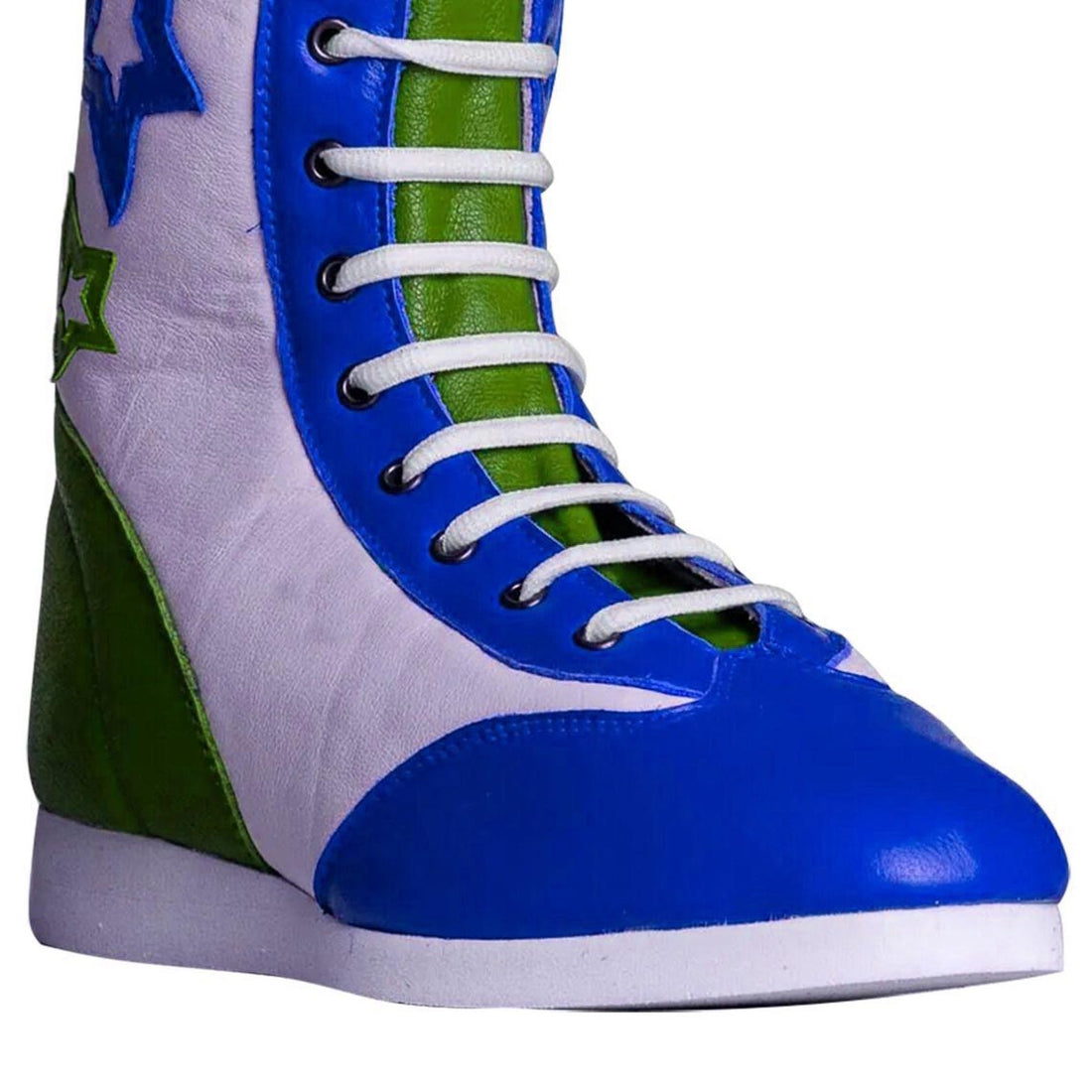 Handmade Star Pattern Wrestling Boots Blue Green Leather Ring Gear