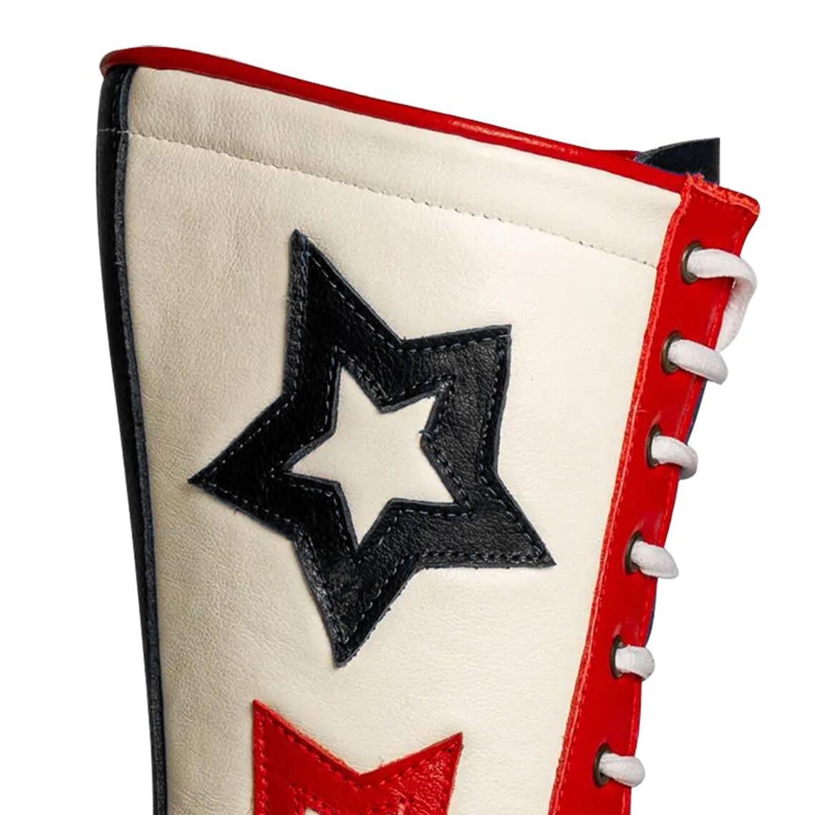Retro Star Wrestling Boots Red White Blue Leather Cosplay Costume