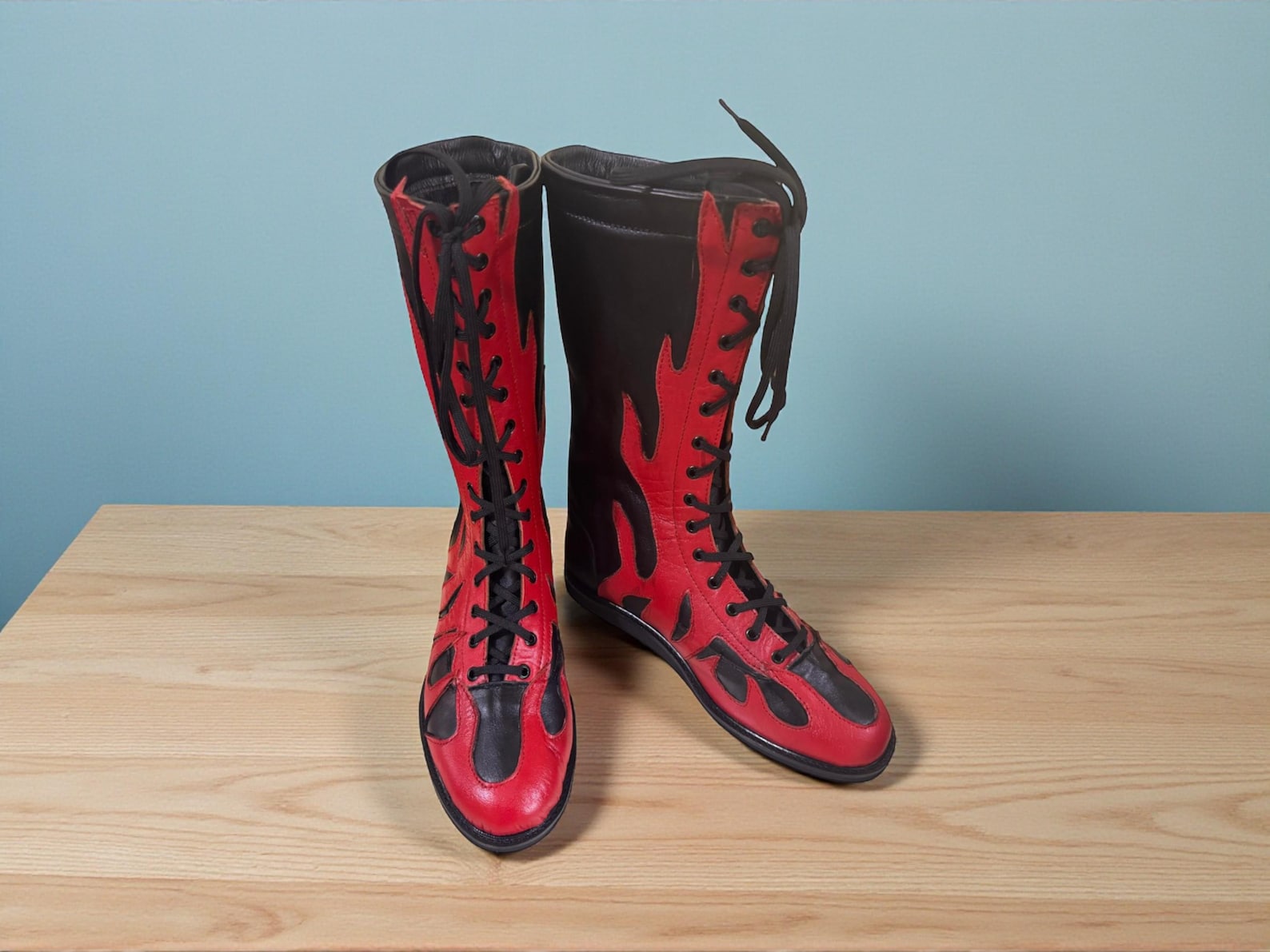 Handmade Leather Wrestling Boots Tall Lace Up Custom Pro Style