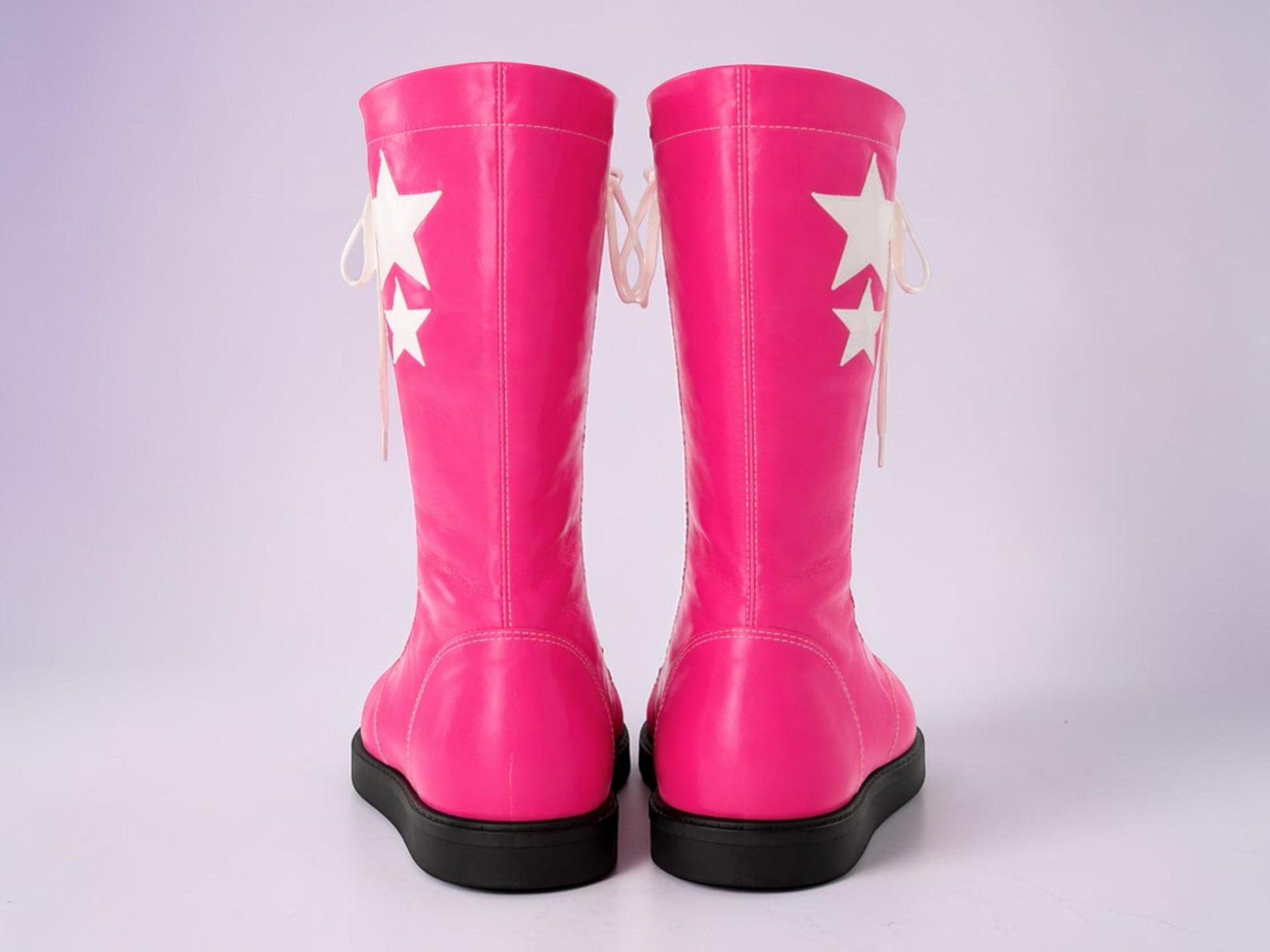 Unisex Leather Knee-High Boots – Lace-Up Star Statement Footwear