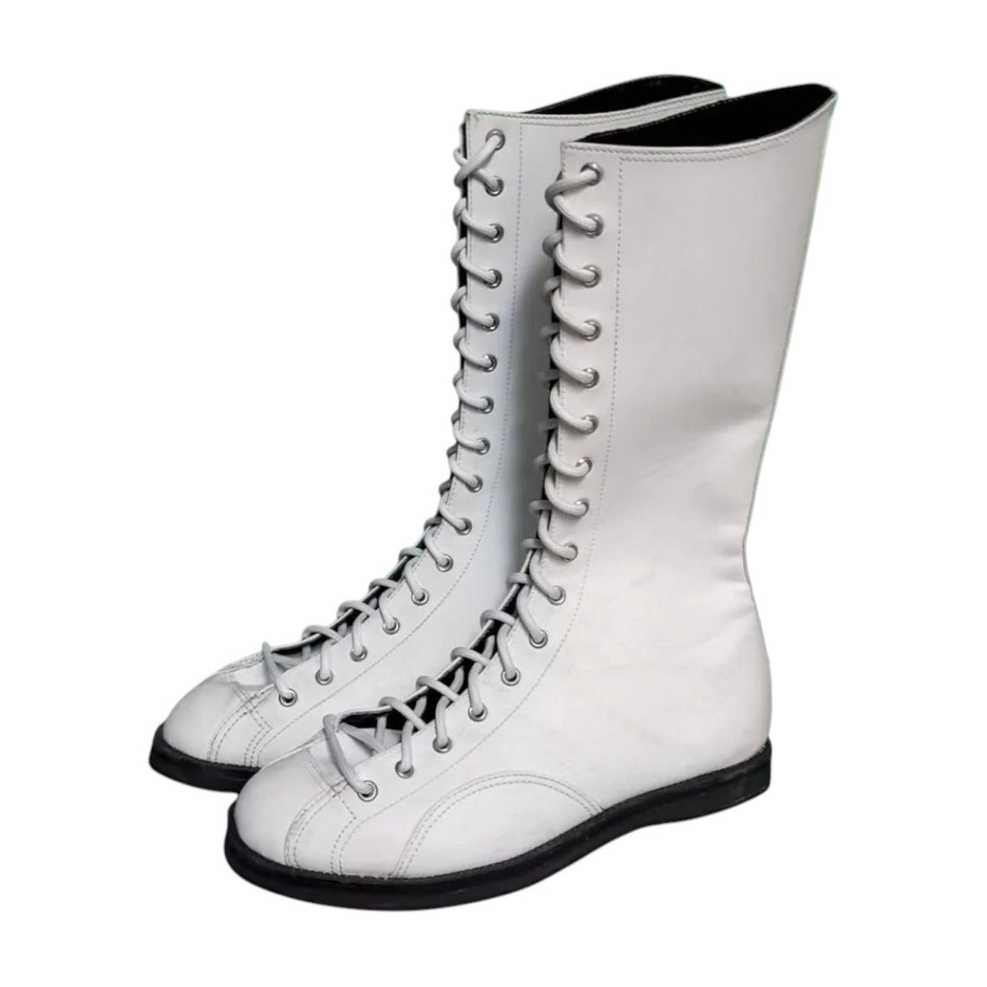 Handmade White Leather Wrestling Boots Tall Lace-Up Costume Shoes