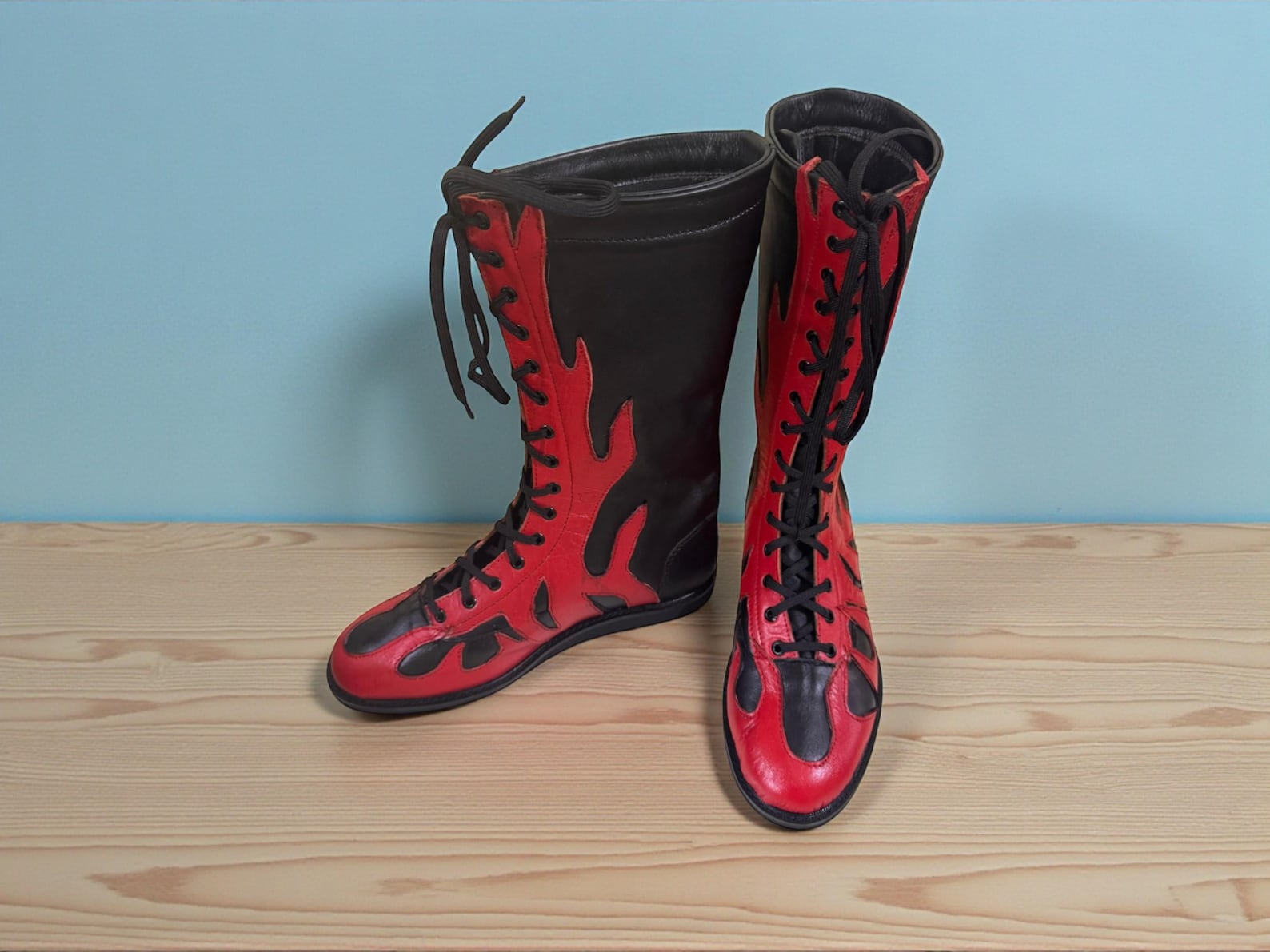 Handmade Leather Wrestling Boots Tall Lace Up Custom Pro Style
