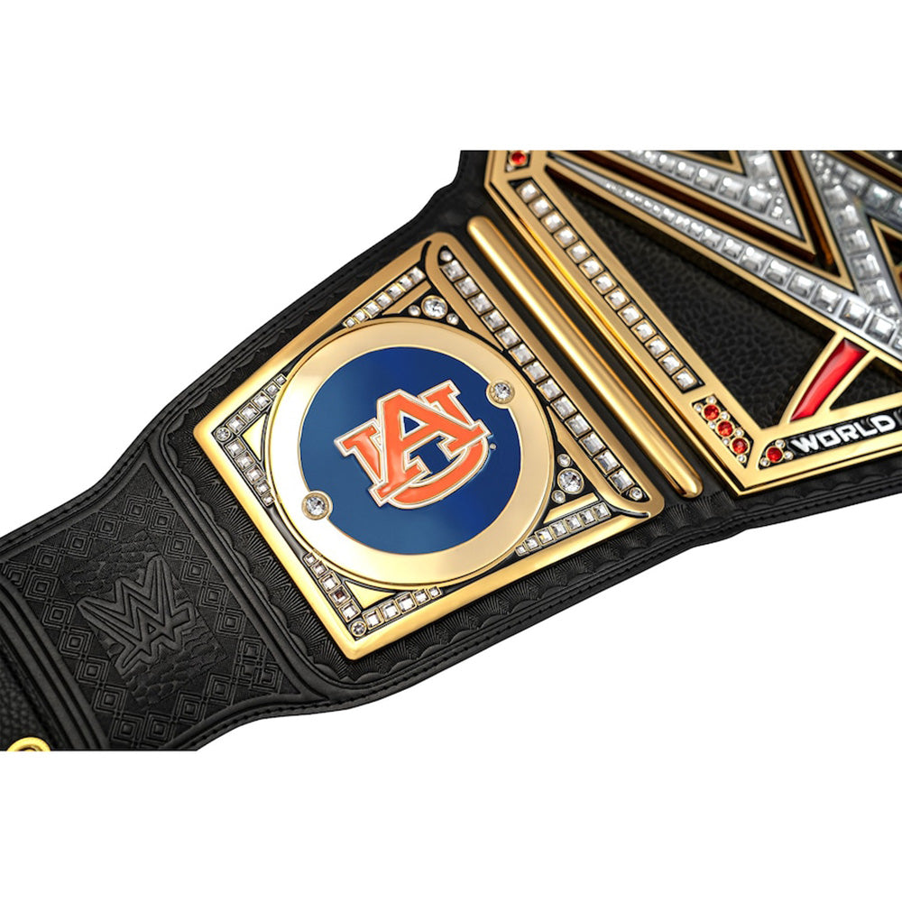Auburn Tigers WWE championship belt with gold plates and detailed black leather strap