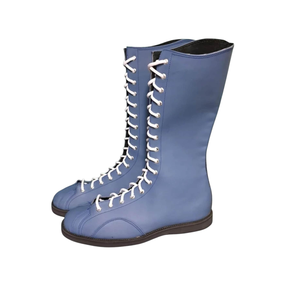 Blue Leather LaceUp Wrestling Boots Handmade Retro High top Costume Footwear