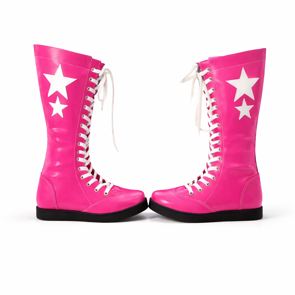 Unisex Leather Knee-High Boots – Lace-Up Star Statement Footwear