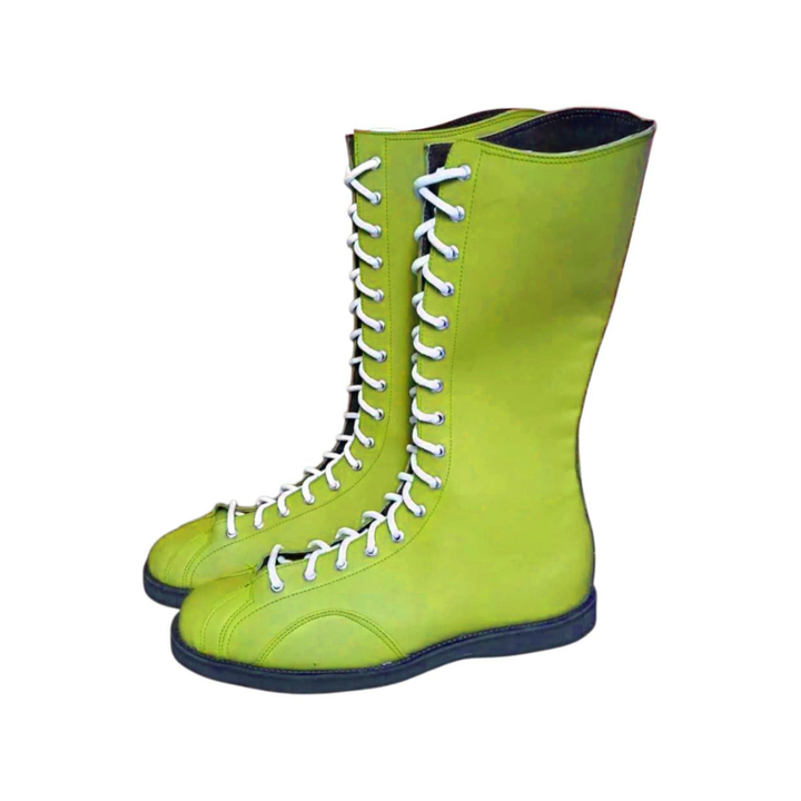 Neon Green Leather Wrestling Boots Handmade Lace Up Combat Shoes
