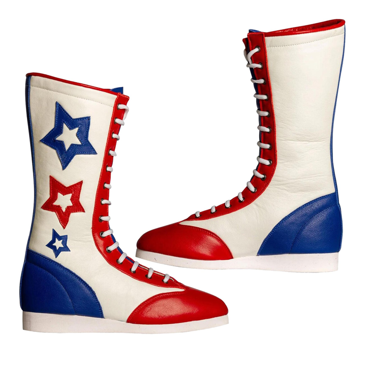 Retro 70s Red White Blue Wrestling Boots Patriotic Star Knee High Ring Gear