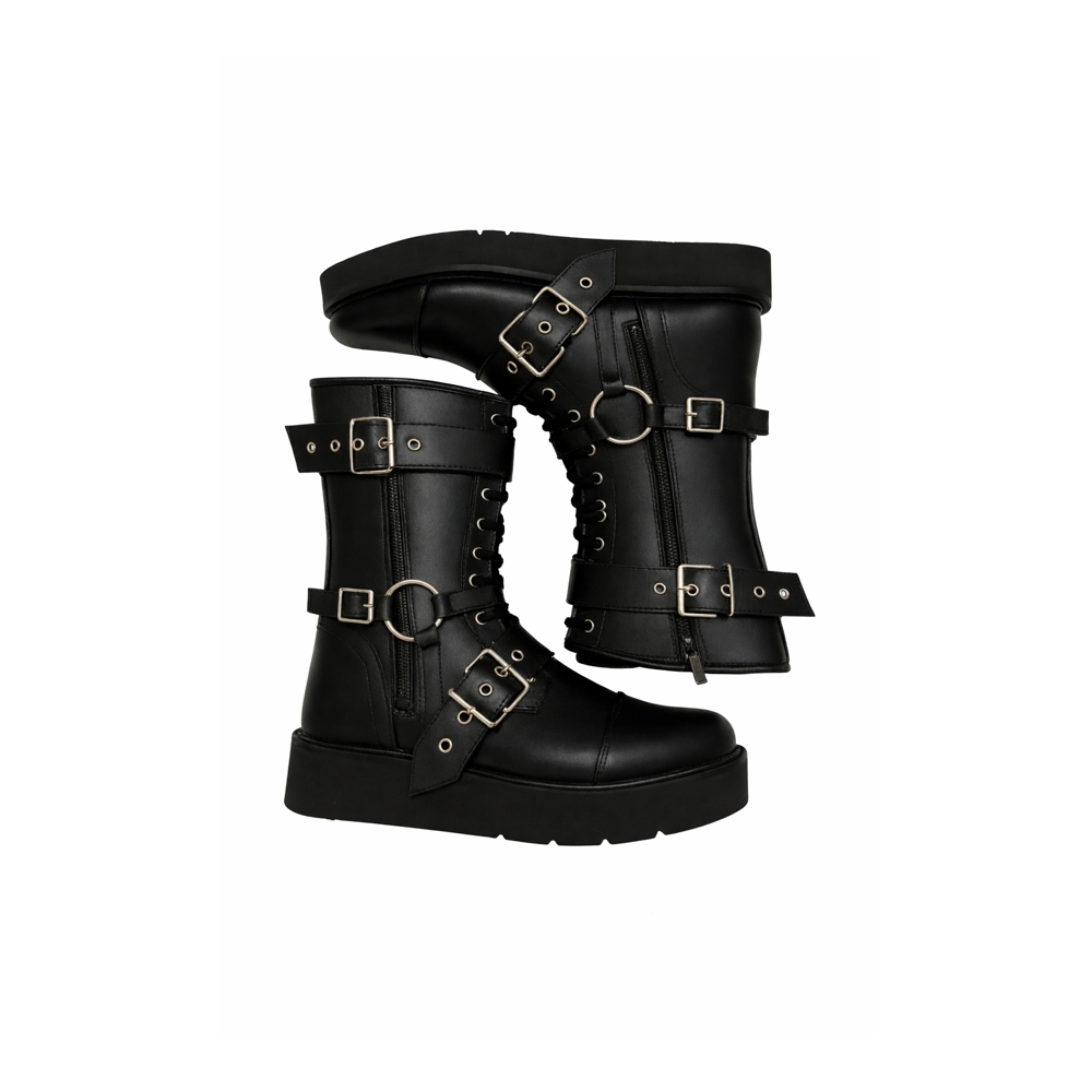 Leather Wrestling Boots Black  Pro Wrestling Shoes with Buckles  Straps